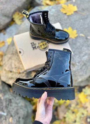 Dr. martens jadon galaxy лакированные женские ботинки мартинс с мехом3 фото