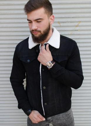 Чёрная джинсовая куртка на меху