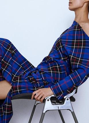 Юбка в клетку синяя с разрезом zara