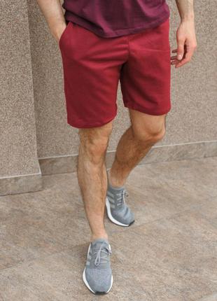 Бордовые летние шорты спортивные для мужчин хлопковые из двунитки