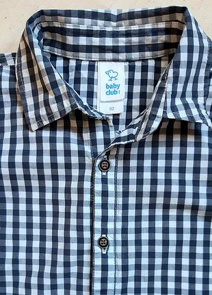 Класна бавовняна сорочка в синю клітку baby club на 1,5-2 роки (86-92)