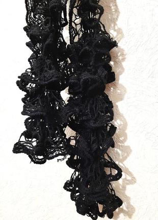 Красивый шарф чёрный длинный спиральный ажурный женский 1,60м2 фото