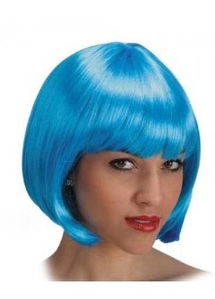 Парик маскарадный каре голубого цвета+подарок