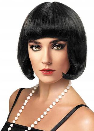 Парик каре черный маскарадный прямые волосы + подарок