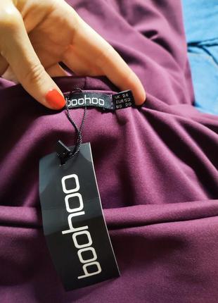 Boohoo платье фиолетовое винное бургунди вишневое с открытыми плечами большое батальное батал7 фото