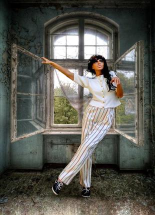 Штани з защипами з віскози коттон бавовна висока посадка штани прямі в смужку h&m в білизняному стилі піжамному