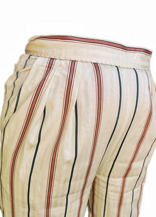 Брюки с защипами из вискозы коттон хлопок высокая посадка штаны прямые в полоску h&m в бельевом пижамном стиле5 фото