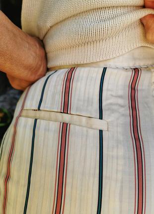 Брюки с защипами из вискозы коттон хлопок высокая посадка штаны прямые в полоску h&m в бельевом пижамном стиле4 фото