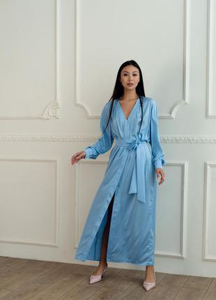 Блакитна шовкова сукня3 фото