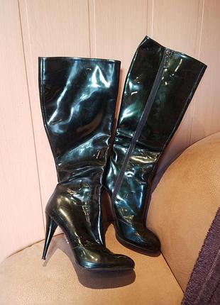 Смарагдові зелені чоботи з натуральної шкіри