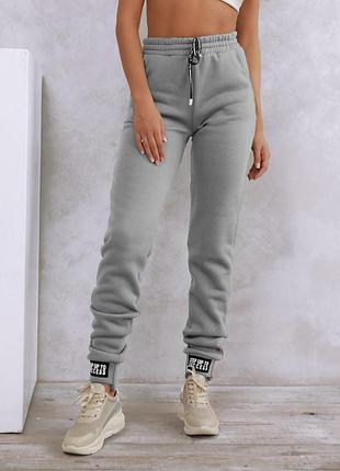 Світло-сірі теплі штани з нашивками на манжетах