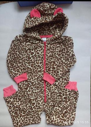 Піжама для дівчинки комбінезон фліс з вушками флісовий ромпер піжама чоловічок леопард