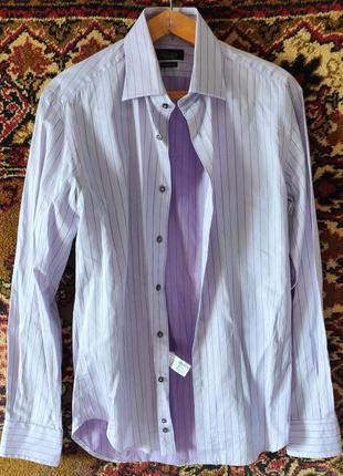 Рубашка zara бледно-голубая в вертикальную полоску размер 40 (m-l)