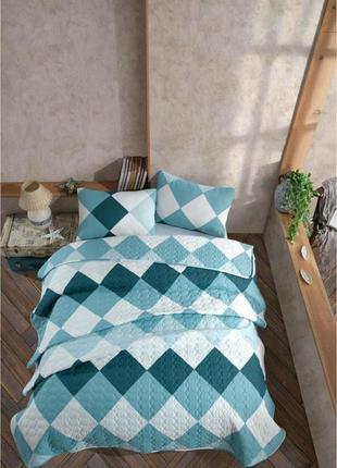 Покривало стьобане з наволочками тм cotton touch двоспальне 200х220 см quattro mint