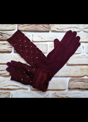 Женские трикотажные перчатки с вязаной митенкой 2 в 12 фото