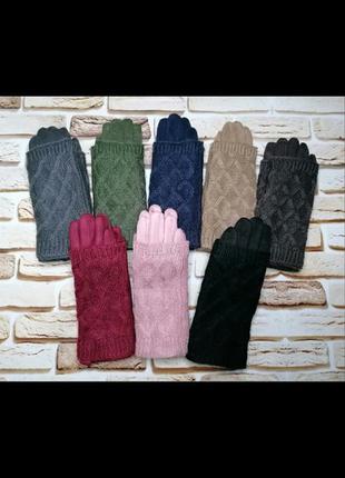 Женские замшевые  перчатки с вязаной митенкой 2 в 1
