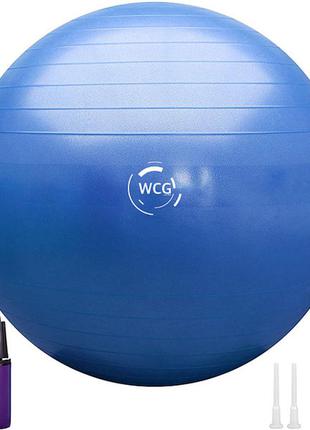 М'яч для фітнесу (фітбол) wcg 55 anti-burst 300кг голубий + насос