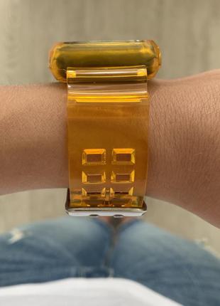 Янтарный оранжевый прозрачный силиконовый ремешок с чехлом на корпус для apple watch 38 40 42 44 45 41 мм серий 1 / 2 / 3 / 4 / 5 / 6 / se / 76 фото
