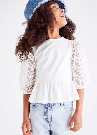Красивая белая трикотажная блуза блузка для девочки next (великобритания)6 фото