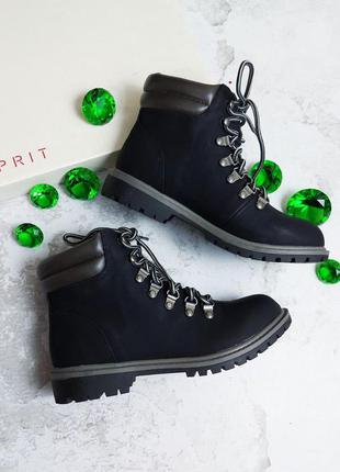 Esprit оригінал чорні демісезонні черевики на шнурівці