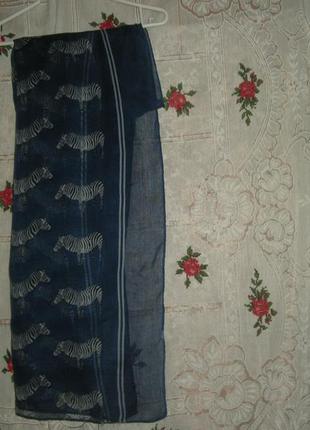 Супер шарф темно-синего цвета с зебрами,65%коттон,35%пол-р.