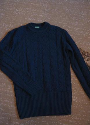 В'язаний синій подовжений светр