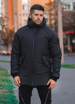 Мужская зимняя куртка stark ❄ черная с водоотталкивающей пропиткой.