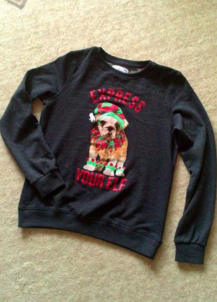 34-36р. сіра кофта-толстовка з малюнком і стразами atmospere