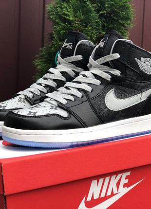 Шкіряні чоловічі кросівки nike air jordan 1 louis vuitton🆕високі найк джордан