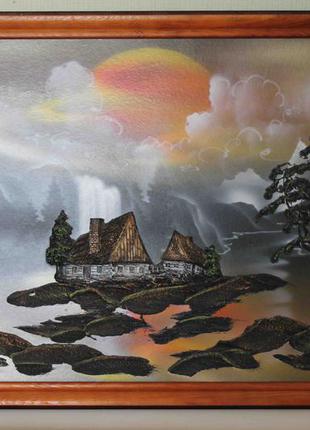 Рельефная картина домик у холмов 86х56 см1 фото