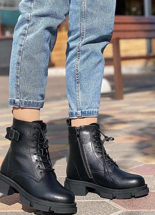 Стильные женские натуральная кожа ботинки шнуровка+молния