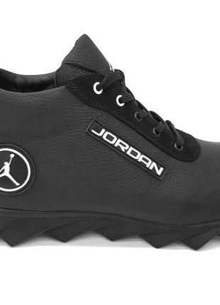 Чоловічі натуральні шкіряні кросівки черевики демісезонні зручні модні чорні 41р в стилі jordan4 фото