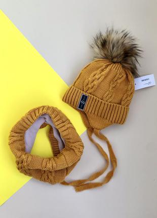 Комплект шапка + хомут набір зима на флісі набор4 фото