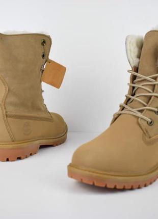 Женские ботинки timberland песочные мех зима скидка sale | жіночі черевики знижка4 фото