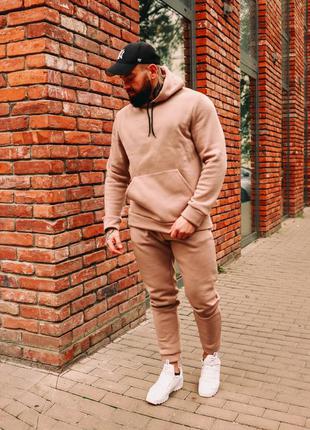 Спортивний костюм чоловічий, теплий бежевий костюм