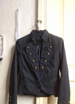 Двубортный пиджак чёрный блейзер френч  жакет в стиле милитари шинель2 фото