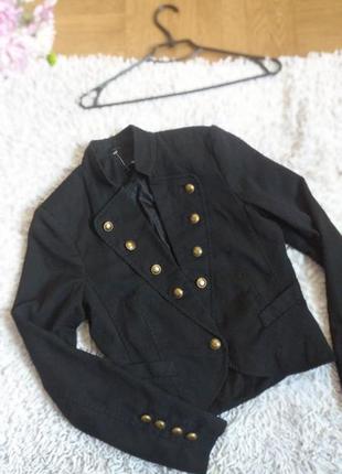 Двубортный пиджак чёрный блейзер френч  жакет в стиле милитари шинель5 фото