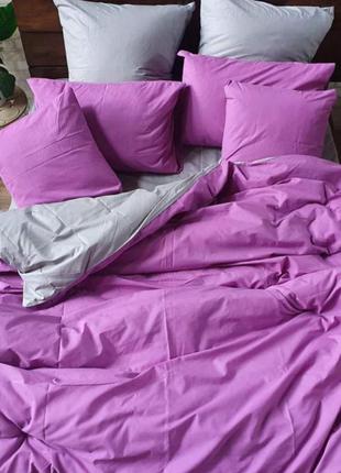 Постільний комплект з однотонної бязі - пурпур+сірий, усі розміри, швидка відправка3 фото