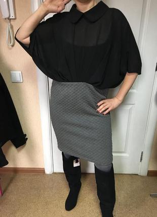 Сукня жіноча офісне, ошатне, комбіноване сіро-чорне стильне незвичайне