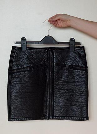 Кожаная мини юбка h&m / кожзам юбка / юбка экокожа