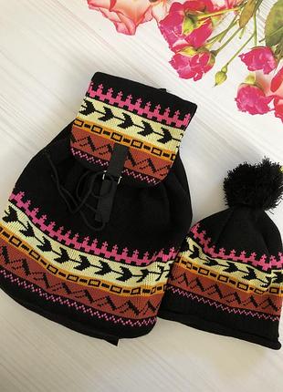 Набір в'язаний рюкзак + шапка орнамент. розпродаж речей 🔥
