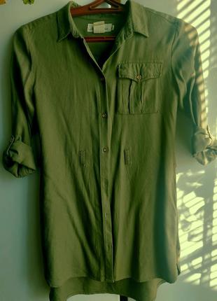 Hm женская удлененная рубашка,  цвет оливковый, темно зеленый.1 фото