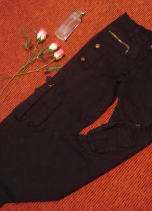 Фірмові чорні штани з кишенями5 фото