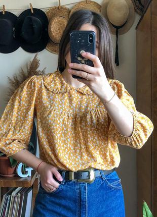 Охрова блузка з комірцем/ блузка с воротничком4 фото