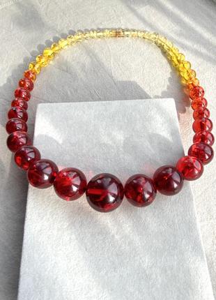 Намисто японія вінтаж розжарений бурштин градація кольору намисто колір жовтий червоний помаранчевий ретро