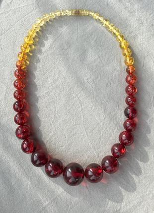 Намисто японія вінтаж розжарений бурштин градація кольору намисто колір жовтий червоний помаранчевий ретро10 фото