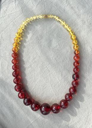 Намисто японія вінтаж розжарений бурштин градація кольору намисто колір жовтий червоний помаранчевий ретро4 фото