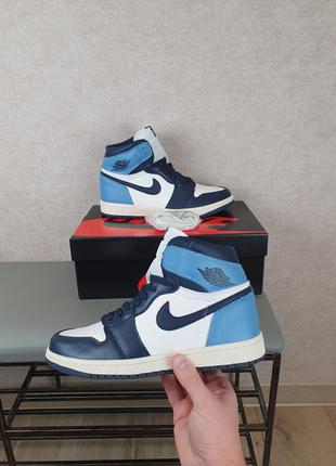 Высокие кроссовки мужские синие nike air jordan 1 retro найк аир джордан ретро 11 фото