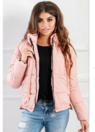 Пудровая/бежевая/розовая демисезонная куртка стеганая зефирка размер s/m2 фото