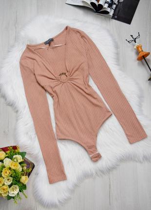 Боди бежевый пудровый в рубчик